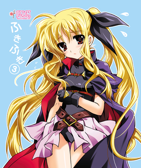 kanna (plum), fate testarossa, fate testarossa (movie 1st form), lyrical nanoha, mahou shoujo lyrical nanoha, mahou shoujo lyrical nanoha a's, 00s, gloves, long hair, red eyes, ribbon, solo, twintails, very long hair