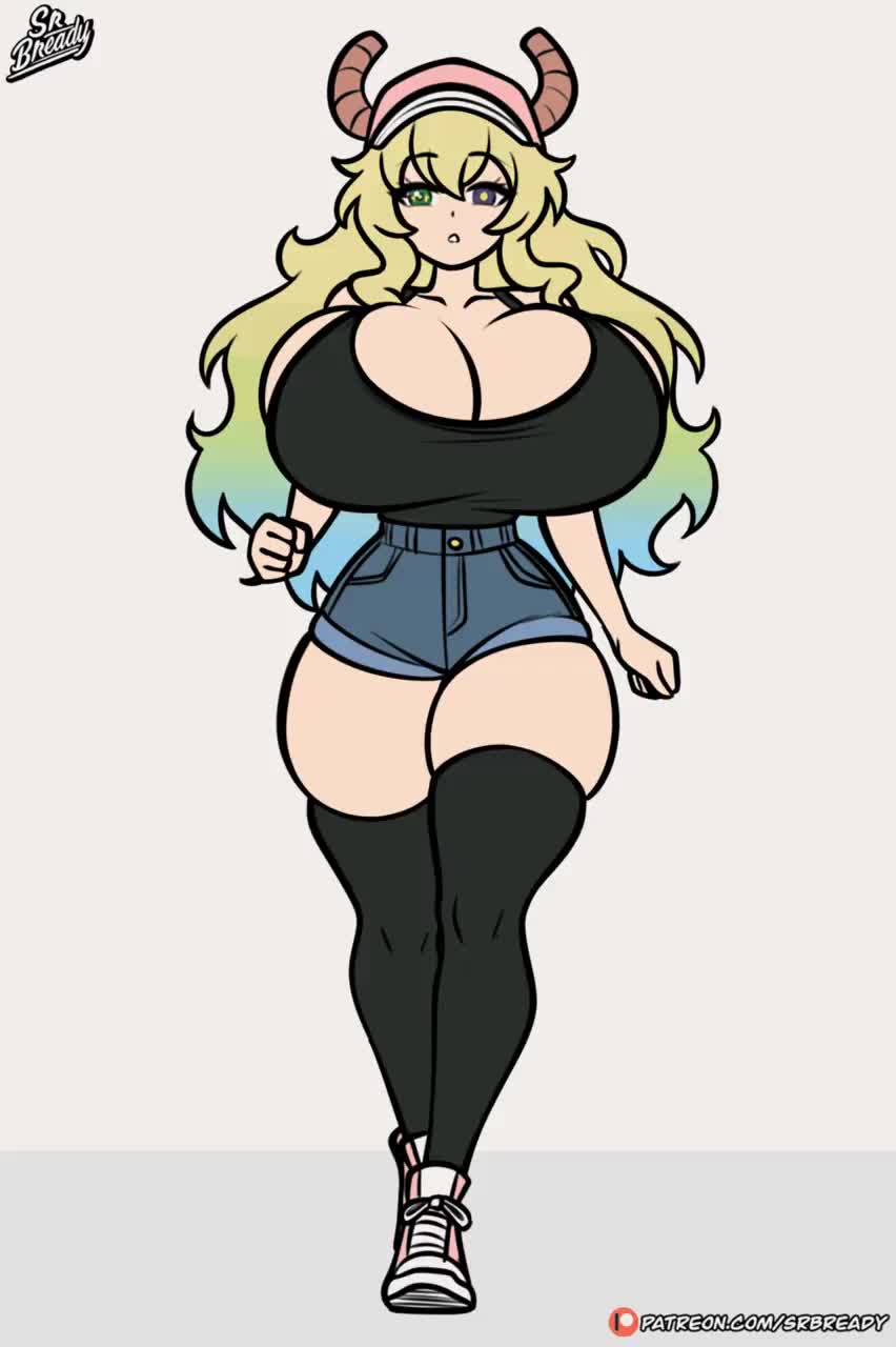 srbready, lucoa (maidragon), kobayashi-san chi no maidragon, animated, commentary, english commentary, highres, looping animation, tagme, video, 1girl, artist logo, artist name, baseball cap, black eyes, black tank top, black thighhighs, blonde hair, blue hair, blue shorts, bouncing breasts, breasts, cleavage, denim, denim shorts, dragon girl, dragon horns, expressionless, full body, gradient hair, green eyes, green hair, grey background, hat, heterochromia, horns, huge breasts, logo, long hair, looking at viewer, multicolored hair, parted lips, patreon username, pink hat, pink shoes, running, shirt tucked in, shoes, short shorts, shorts, sidelocks, simple background, sleeveless, sneakers, solo, tank top, thighhighs, thighs, unusually open eyes, wavy hair, white shoes, yellow pupils