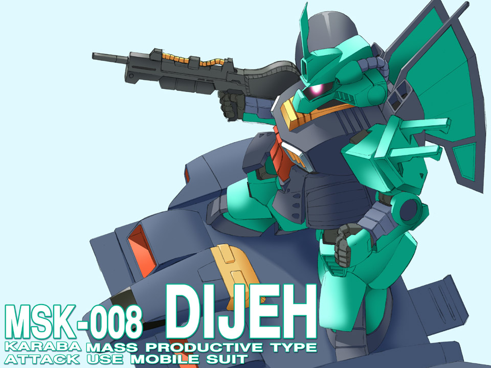 yamano sachi, base jabber, dijeh, gundam, zeta gundam, beam rifle, chibi, energy gun, gun, mecha, no humans, robot, solo, weapon