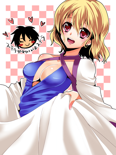 yui tooru, stellar loussier, gundam, gundam seed, gundam seed destiny, lowres, 00s, blonde hair, breasts, cleavage, heart, open mouth
