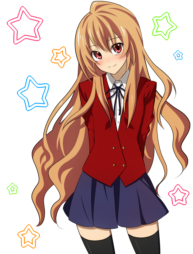 aisaka taiga, toradora!, bad id, bad pixiv id, 00s, brown hair, long hair, red eyes, school uniform, solo, thighhighs