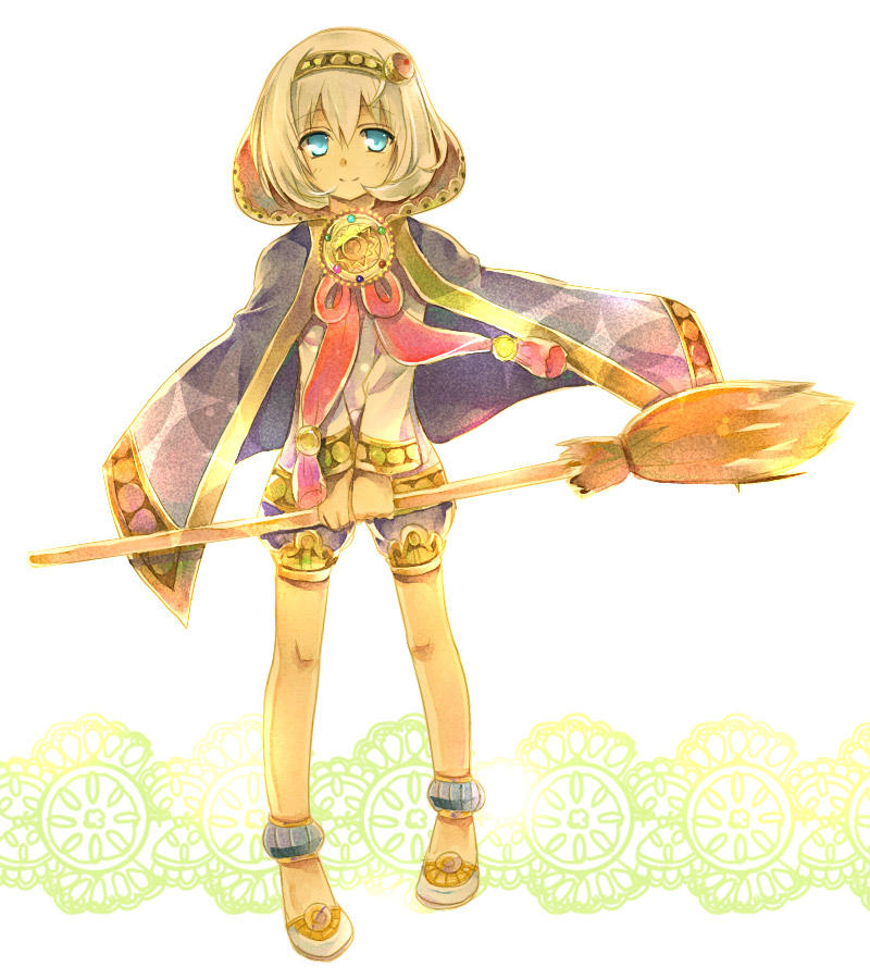 peperonchiino, manaril (suikoden), gensou suikoden, gensou suikoden tierkreis, bad id, bad pixiv id, blue eyes, broom, grey hair, short hair, solo