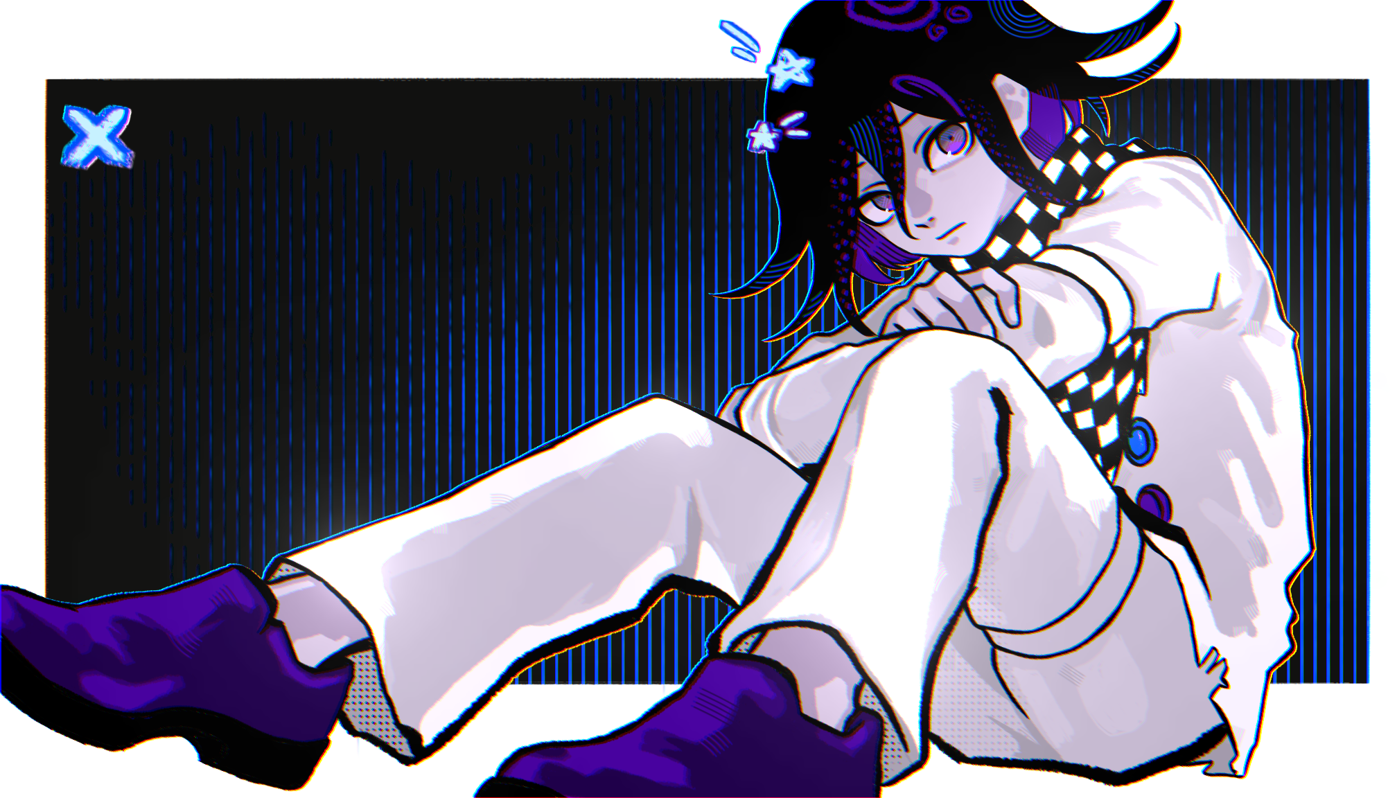 torutisuto, oma kokichi, danganronpa (series), danganronpa v3: killing harmony, highres, non-web source, sitting