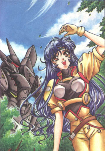 gespenst, patricia hackman, banpresto, super robot wars, blue hair, forest, long hair, mecha, nature, robot, very long hair