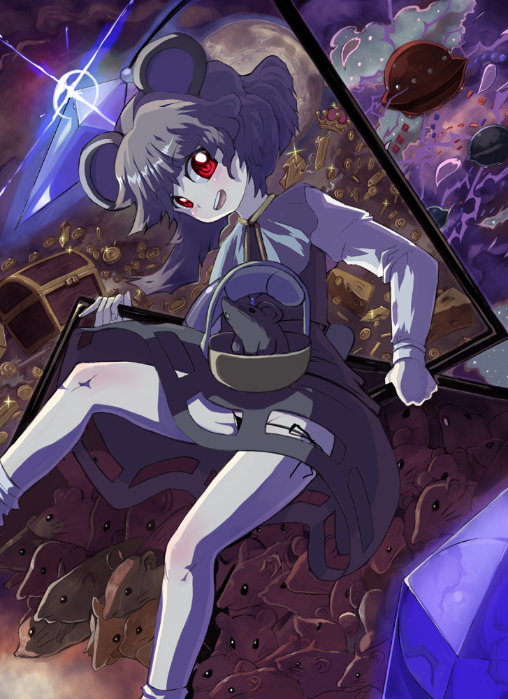 shape, syope, nazrin, touhou, 1girl, animal ears, female focus, grey hair, mouse (animal), mouse ears, mouse tail, panties, red eyes, side-tie panties, skirt, solo, tail, ufo, underwear