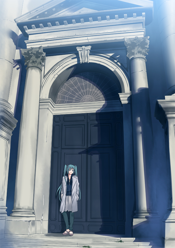 nagareboshi, hatsune miku, vocaloid, 1girl, aqua eyes, aqua hair, coat, female focus, long hair, solo, twintails