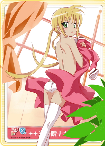 makacoon, sanzen'in nagi, hayate no gotoku!, 00s, 1girl, ass, back, blonde hair, blush, child, female focus, from behind, green eyes, legs, long hair, looking back, open mouth, panties, solo, thighhighs, topless female, twintails, underwear, undressing, white panties, white thighhighs