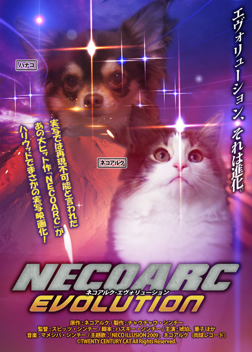neco-arc, dragon ball, dragonball evolution, tsukihime, type-moon, partially translated, translation request, april fools, cat, no humans, parody, poster (medium), pun