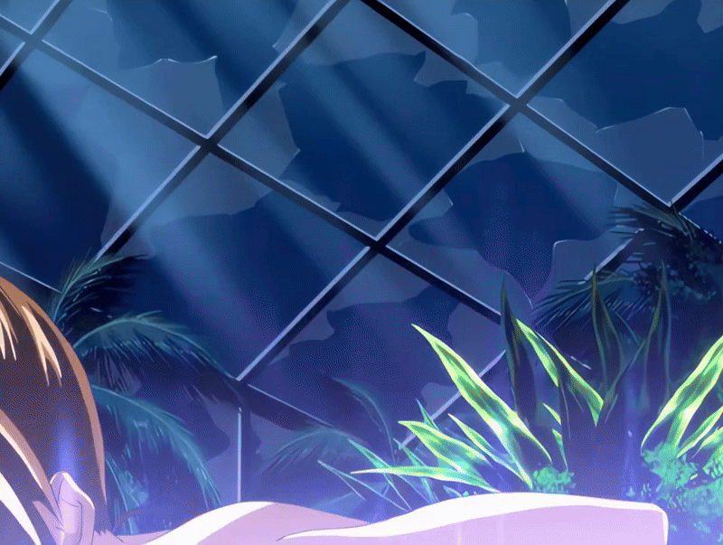imari kurumi, bible black, bible black new testament, shin bible black, animated, animated gif, anime screenshot, tagme, 00s, 2004, black bra, bouncing breasts, bra, breasts, broken window, brown hair, closed eyes, earrings, greenhouse, hair ornament, jewelry, large breasts, laughing, lipstick, long hair, makeup, side ponytail, solo, standing, tree, underwear
