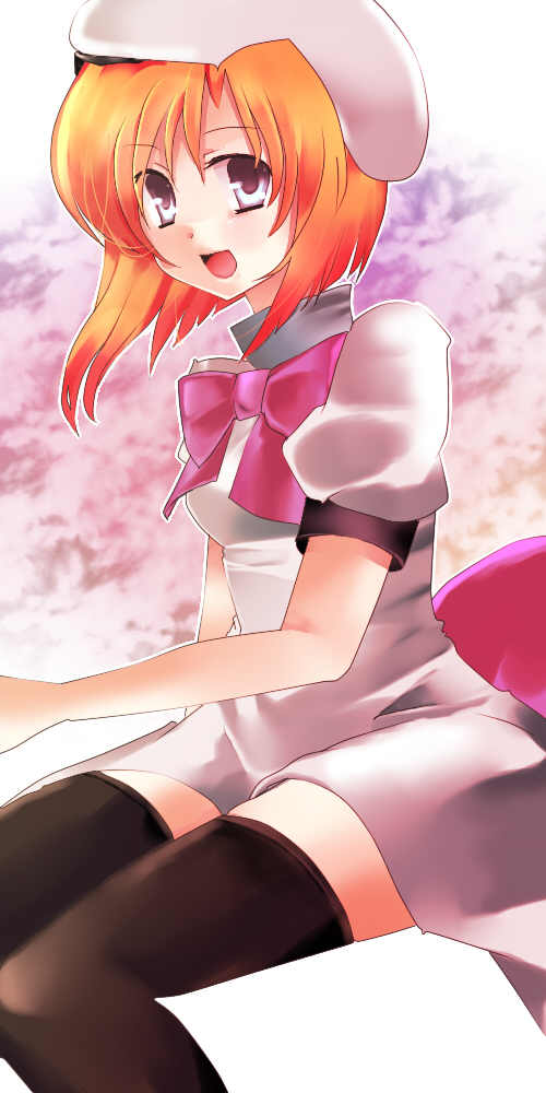 shigure ui, ryuuguu rena, higurashi no naku koro ni, bad id, bad pixiv id, 00s, dress, hat, orange hair, short hair, solo, thighhighs