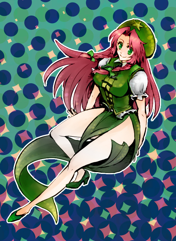 shiba roken, tsuneaki (dosnan), hong meiling, embodiment of scarlet devil, touhou, bad id, bad pixiv id, 1girl, braid, china dress, chinese clothes, dress, female focus, green eyes, hair ribbon, hat, long hair, red hair, ribbon, solo, twin braids