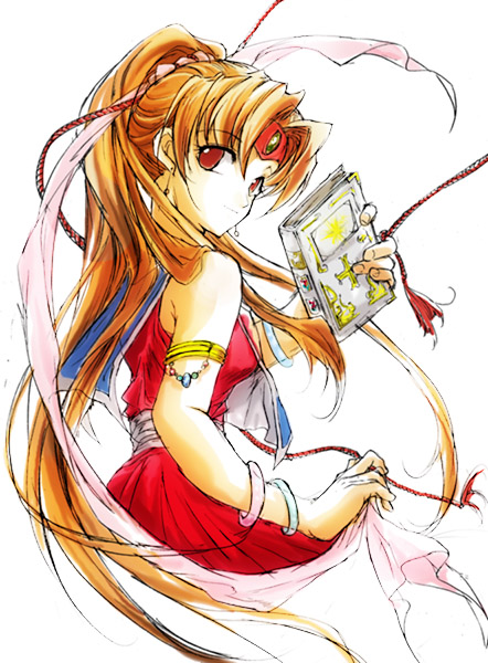 yui (karina-yui), linde (fire emblem), fire emblem, fire emblem: mystery of the emblem, fire emblem: shadow dragon and the blade of light, nintendo, 1girl, book, bracelet, breasts, dress, forehead jewel, from behind, holding, holding book, jewelry, long hair, looking at viewer, medium breasts, ponytail, red dress, smile, solo, tabard, white background
