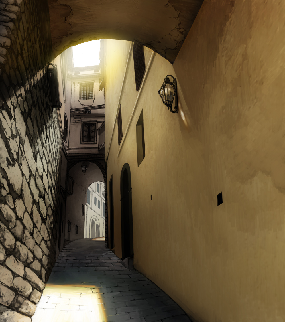 yuanmaru, bad id, bad pixiv id, alley, house, no humans, road, scenery, street, vanishing point, window