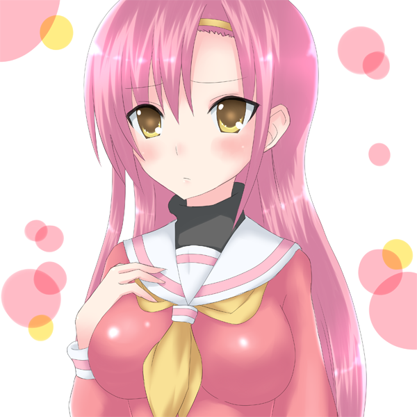 nase, katsura hinagiku, hayate no gotoku!, bad id, bad pixiv id, 00s, 1girl, blush, breasts, female focus, hairband, long hair, medium breasts, pink hair, school uniform, serafuku, solo, yellow eyes