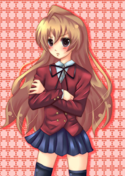 saotome mirai, aisaka taiga, toradora!, bad id, bad pixiv id, 00s, brown eyes, brown hair, crossed arms, long hair, school uniform, solo, thighhighs