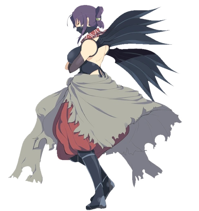 yaegashi nan, rin (senran kagura), senran kagura, senran kagura burst, official art, source request, 1girl, navel, panties, purple hair, red eyes, underwear