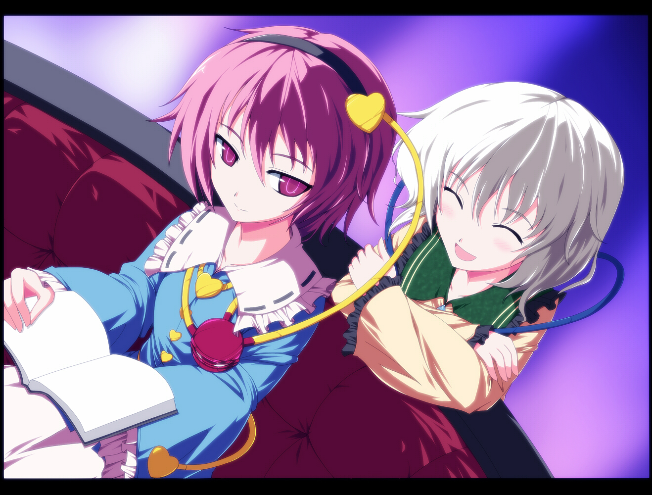 isa, komeiji koishi, komeiji satori, touhou, bad id, bad pixiv id, 2girls, female focus, letterboxed, multiple girls, siblings, sisters