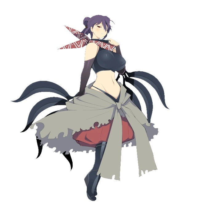 yaegashi nan, rin (senran kagura), senran kagura, senran kagura burst, official art, source request, 1girl, navel, panties, purple hair, red eyes, underwear