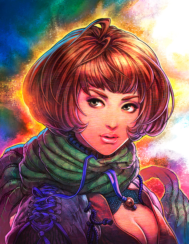 arina nary, tagme, ahoge, brown hair, lips, scarf, solo