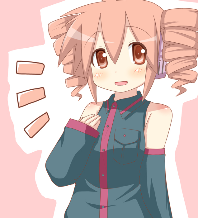 minami (colorful palette), kasane teto, kasane teto (utau), utau, vocaloid, 1girl, blush, chibi, drill hair, female focus, red eyes, red hair, solo, twin drills, twintails