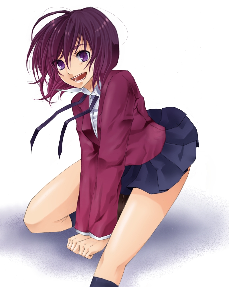 nako (pixiv490858), kushieda minori, toradora!, bad id, bad pixiv id, 00s, purple eyes, red hair, school uniform, short hair, skirt, smile, solo