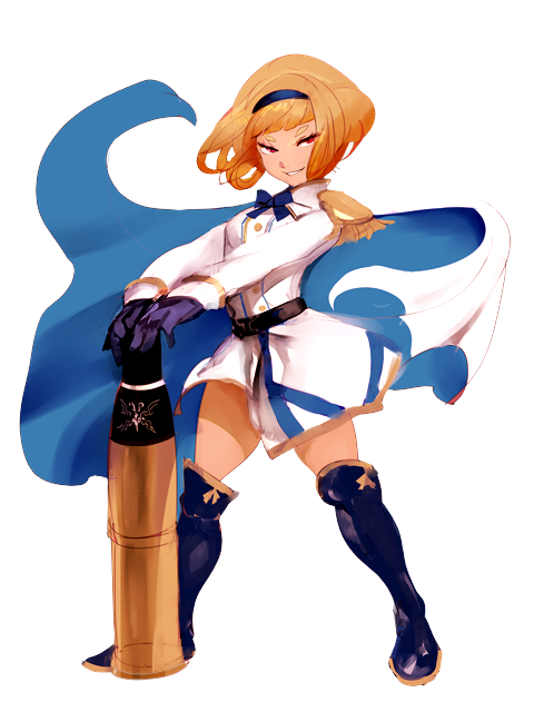 dairoku ryouhei, 1girl, belt, black gloves, black headband, blonde hair, boots, cape, epaulettes, fmi (tw), full body, gloves, headband, long sleeves, looking at viewer, medium hair, penetrator pierce, red eyes, shirt, sketch, solo, thighhighs, transparent background, white cape, white shirt, zettai ryouiki
