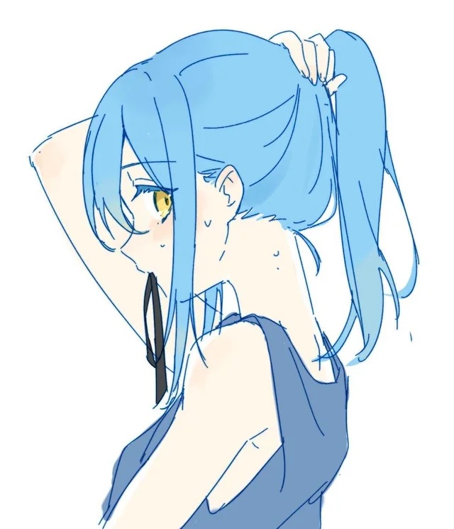 abbbikun, rimuru tempest, tensei shitara slime datta ken, source request, tagme, 1other, blue hair, expressionless, tying hair