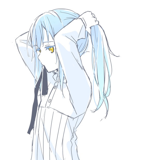 mizuki riko, rimuru tempest, tensei shitara slime datta ken, tagme, 1other, blue hair, expressionless, tying hair
