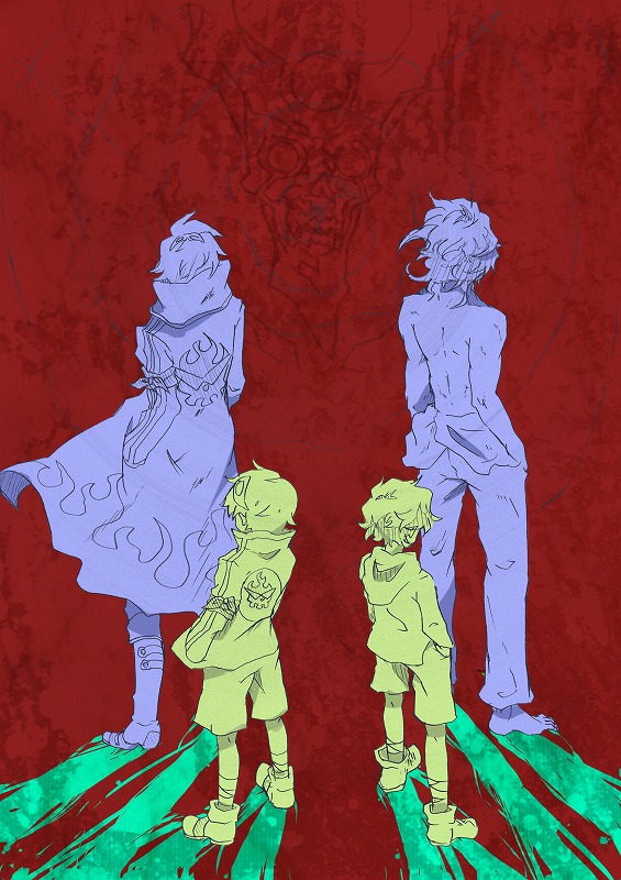 shion souta, grand zamboa, lordgenome, simon (ttgl), tengen toppa gurren lagann, tengen toppa gurren lagann: parallel works, 00s, 2boys, aged down, aged up, barefoot, boots, coat, dual persona, goggles, goggles on head, hood, hoodie, jacket, male focus, monochrome, multiple boys, multiple monochrome, short hair, shorts, topless male, trench coat