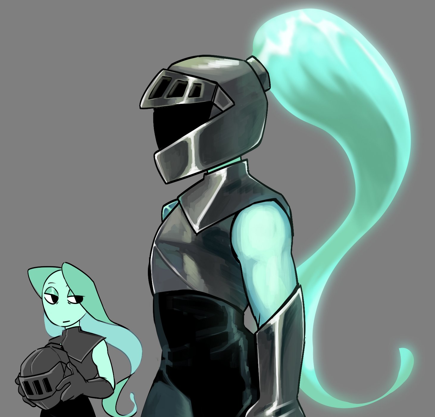 dandy's world, highres, non-web source, blue hair, ghost, knight
