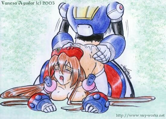 dynamo (mega man), iris (mega man), capcom, mega man (series), mega man x4, mega man x (series), brown hair, clothed sex, cum, doggystyle, forced, hat, open mouth, sex, sex from behind, tears, text focus, watermark