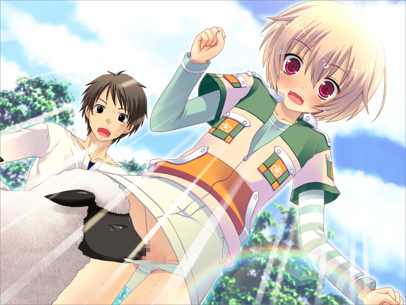 tendouin madoka, pure my imouto milk purun, game cg, 2boys, androgynous, bestiality, blush, censored, crossdressing, crossdressing (mtf), interspecies, mosaic censoring, multiple boys, open mouth, panties, panty pull, penis, sheep, shota, trap, underwear