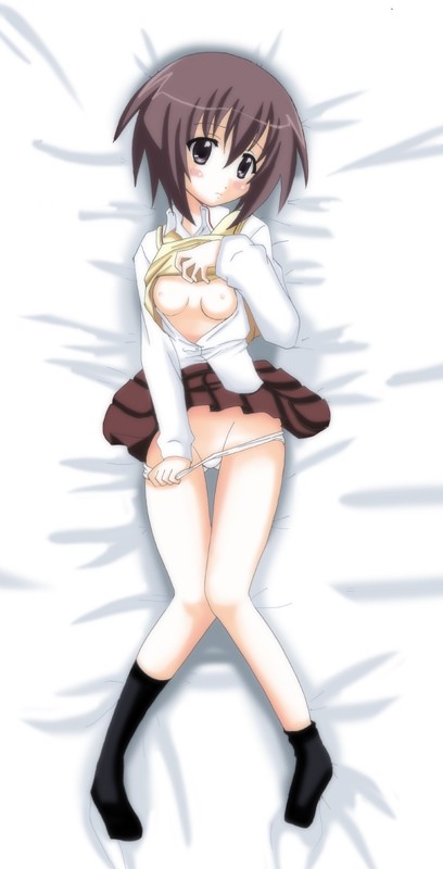 kawazoe tamaki, bamboo blade, tagme, 00s, breasts, clothes lift, panties, panty pull, school uniform, shirt lift, short hair, socks, underwear