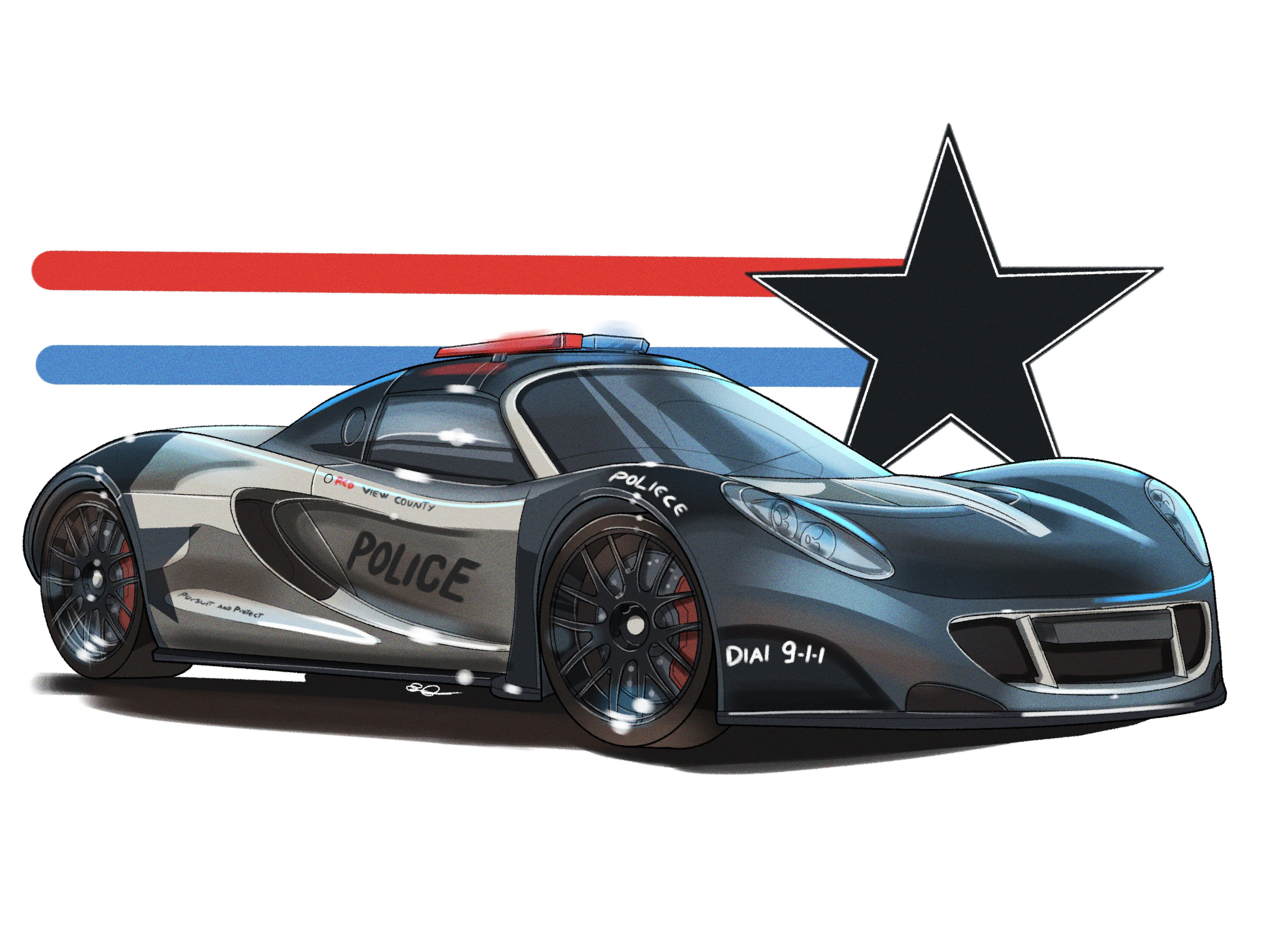 94eliasdesign, need for speed, need for speed rivals, absurdres, commentary, english commentary, highres, black car, car, hennessey performance, hennessey venom gt, motor vehicle, no humans, police car, shadow, sports car, star (symbol), vehicle focus, white background