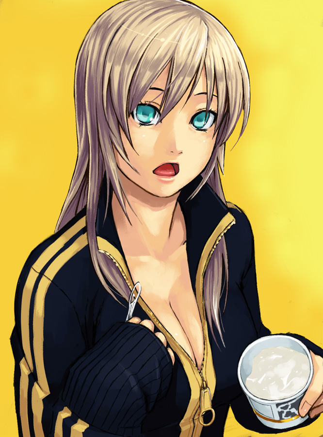 yuuji (and), mustard seeds, original, bad id, bad pixiv id, 1girl, blonde hair, eating, female focus, food, green eyes, ice cream, solo, white hair