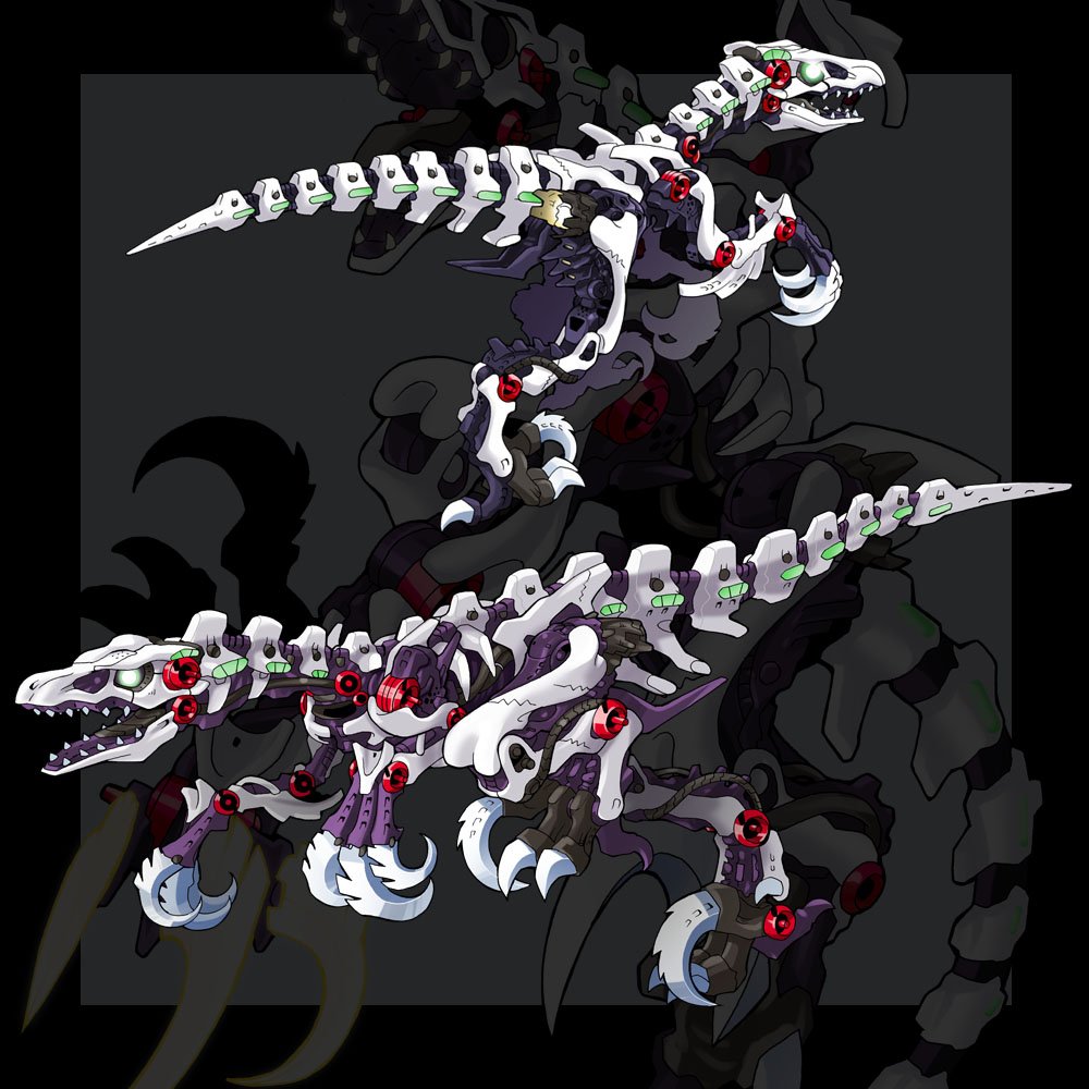 katahira masashi, bio-raptor, zoids, zoids genesis, 00s, armor, claws, dinosaur, helmet, machinery, mecha, mecha focus, no humans, robot, teeth, weapon