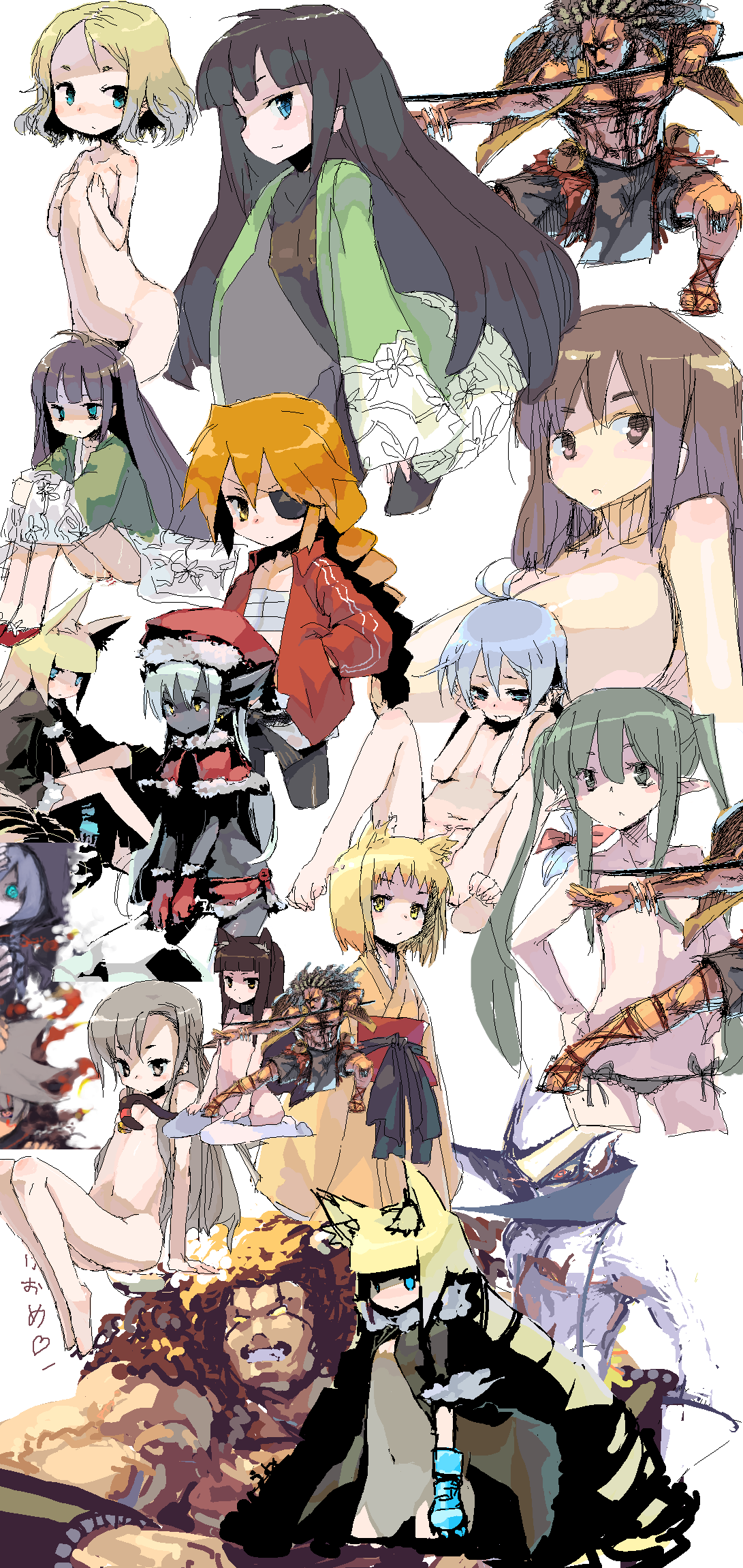 ume (datsuryokugen), original, highres, 3boys, 6+girls, multiple boys, multiple girls, nude, oekaki