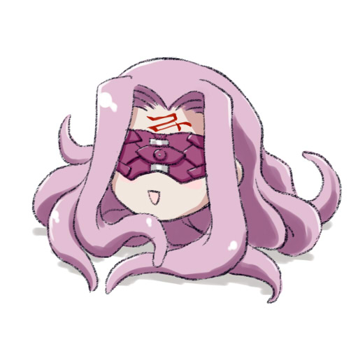 iga tomoteru, asakawa yuu, medusa (fate), medusa (rider) (fate), megurine luka, takoluka, fate/stay night, fate (series), vocaloid, blindfold, colored blindfold, facial mark, forehead mark, no humans, parody, solo, tentacle hair, voice actor connection