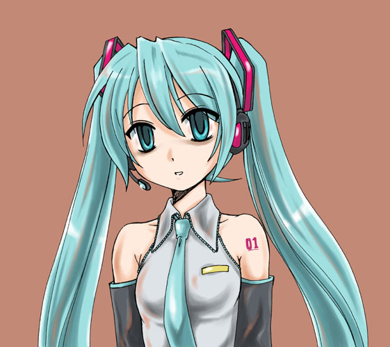 wan'yan aguda, hatsune miku, vocaloid, 1girl, aqua eyes, aqua hair, bags under eyes, female focus, headset, solo, twintails