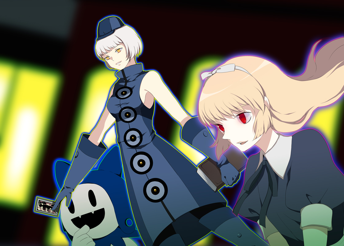 harano, alice (megami tensei), elizabeth (persona), jack frost (megami tensei), atlus, persona, persona 3, 2girls, bare shoulders, multiple girls, pantyhose, sleeveless