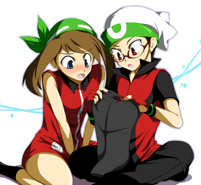 cimeri, brendan (pokemon), may (pokemon), nintendo, pokemon, pokemon adventures, 1boy, 1girl, glasses, tears, torn clothes