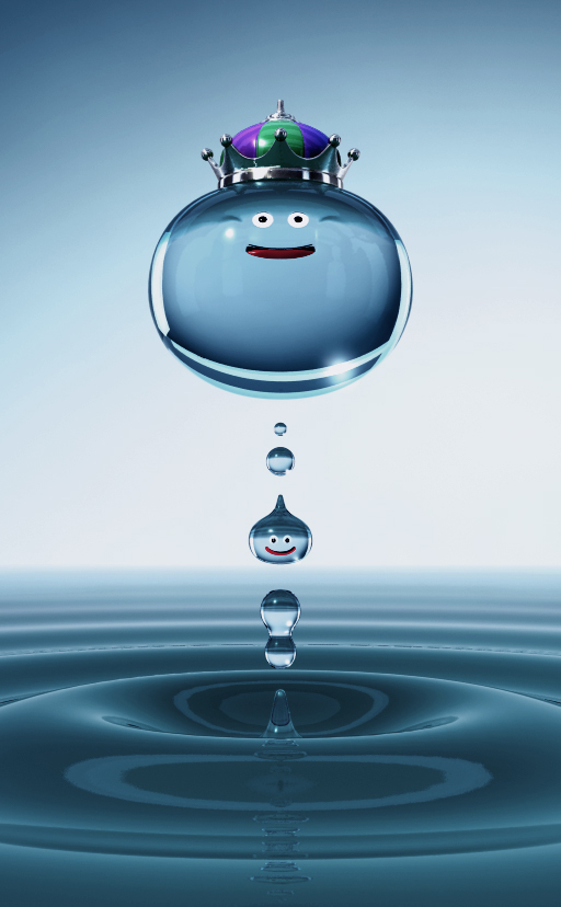 3dai, obada, king slime (dragon quest), metal king, metal slime, slime (dragon quest), dragon quest, 3d, crown, dripping, no humans, parody, water