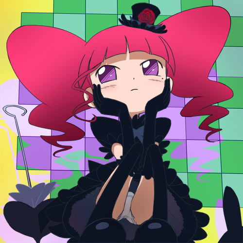 haruyama kazunori, marika (marie & gali), marie & gali, lowres, 00s, elbow gloves, gloves, gothic lolita, lolita fashion, panties, pantyshot, pink hair, purple eyes, solo, thighhighs, twintails, underwear, upskirt, white panties