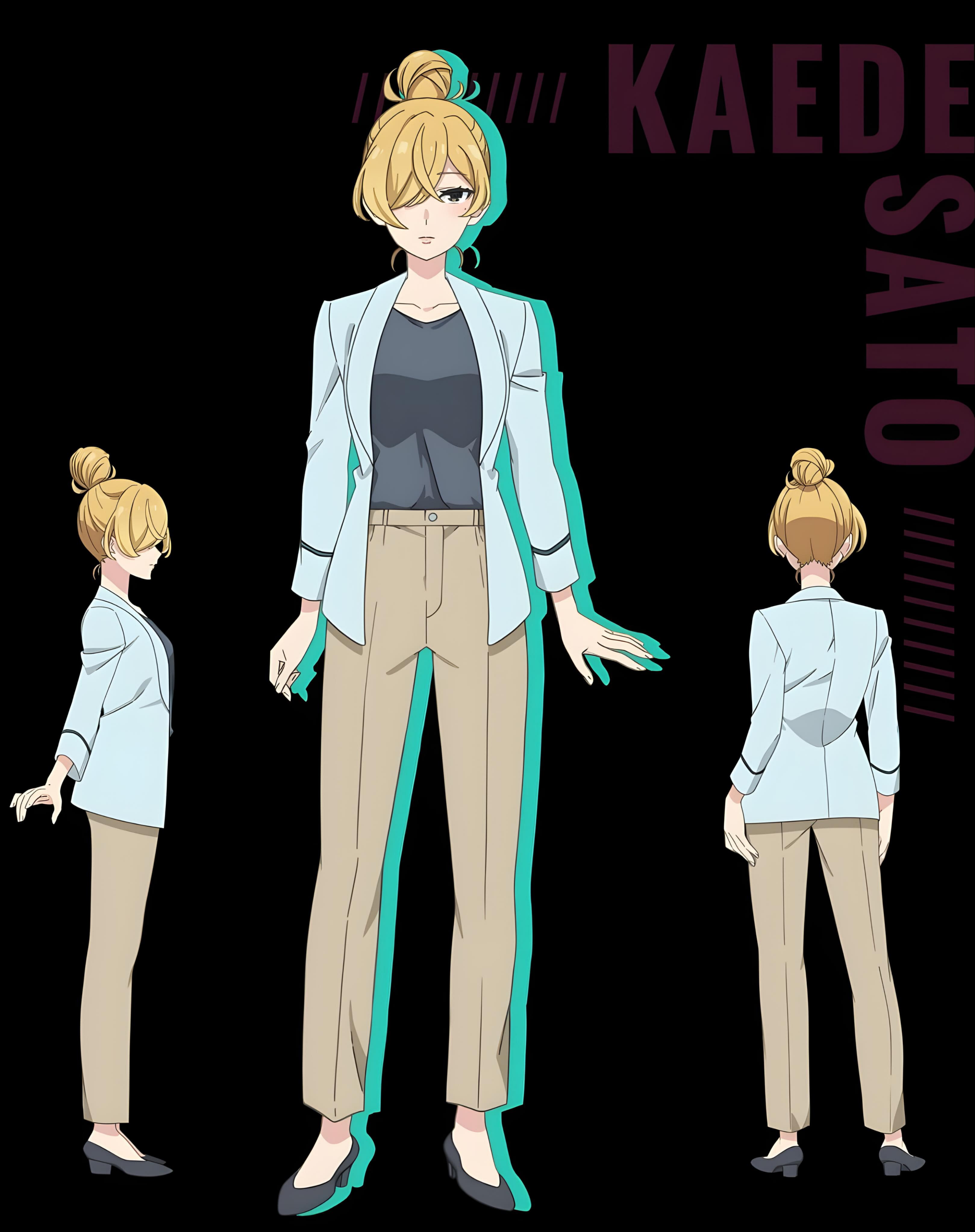 absurdres, highres, 1girl, black background, black eyes, blonde hair, egao no taenai shokuba desu, kaede satou, possessed