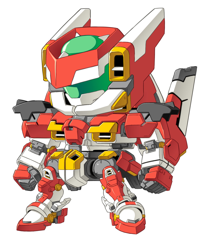 othousand, levrias, banpresto, super robot wars, super robot wars k, armor, chibi, clenched hands, full body, mecha, no humans, robot, simple background, solo, standing, white background