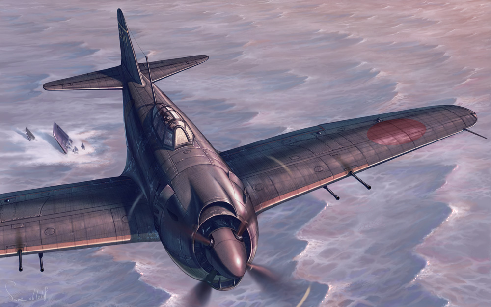 same (112744), same (carcharodon), kawanishi shidenkai, n1k2j george, original, aircraft, airplane, imperial japanese navy, military vehicle, no humans, ocean, pilot, propeller fighter, ship, vehicle focus, war, watercraft, world war ii