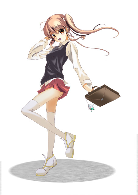hiro takase, takase hiro, original, bookbag, bad id, bad pixiv id, bag, brown eyes, brown hair, legs, school uniform, skirt, solo, thighhighs, twintails