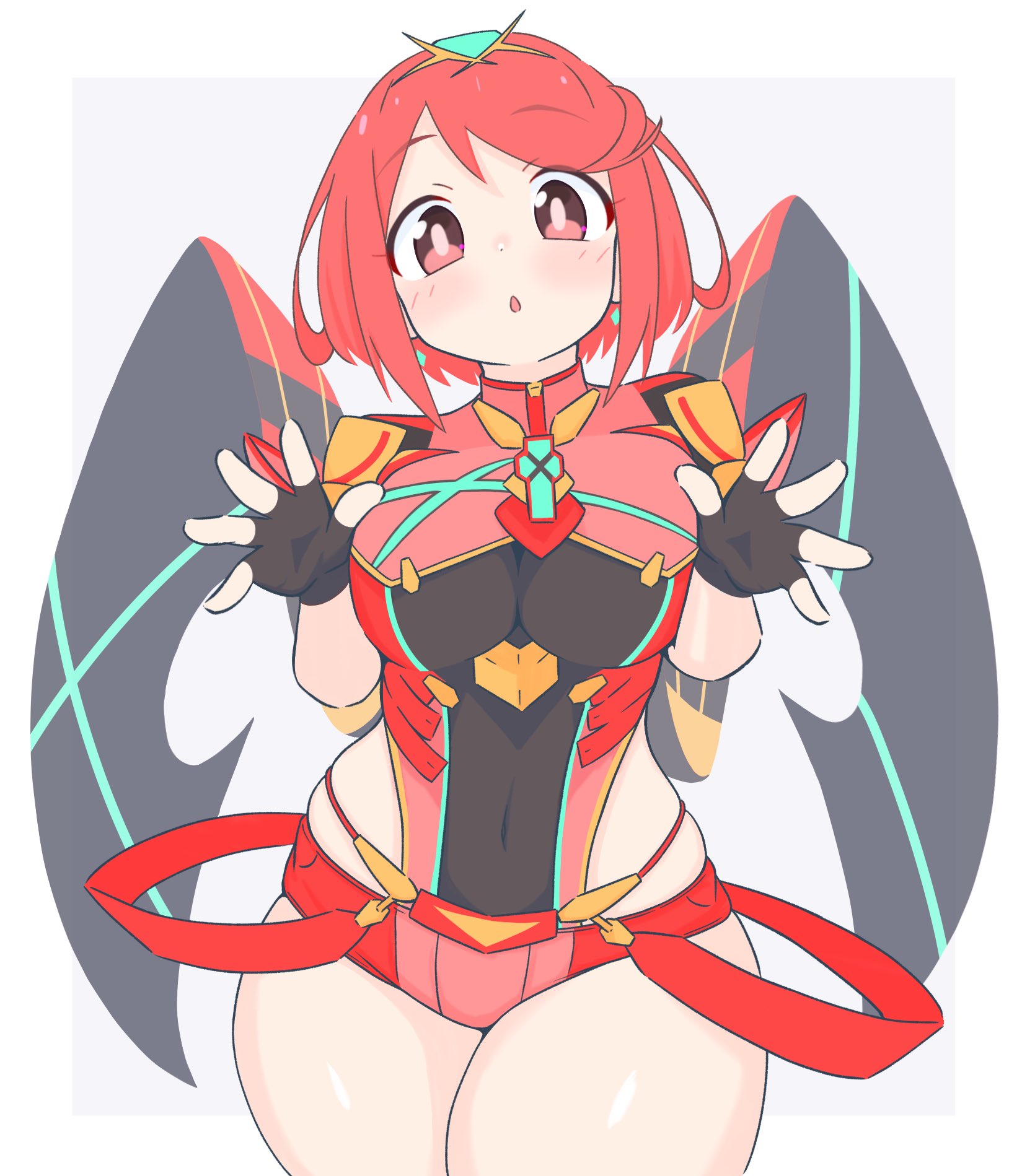uncool mochi, pyra (xenoblade), xenoblade chronicles (series), xenoblade chronicles 2, highres, 1girl, breasts, large breasts, red eyes, red hair, short hair, solo
