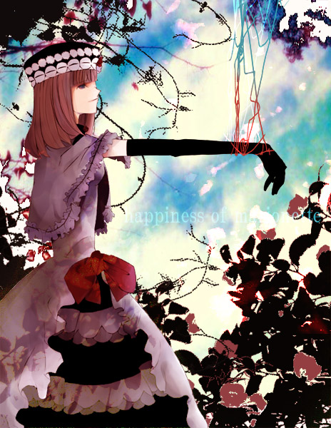 haneo, toukoku sasaiko, eva beatrice, umineko no naku koro ni, bad id, bad pixiv id, 00s, 1girl, brown hair, dress, elbow gloves, female focus, gloves, hat, solo
