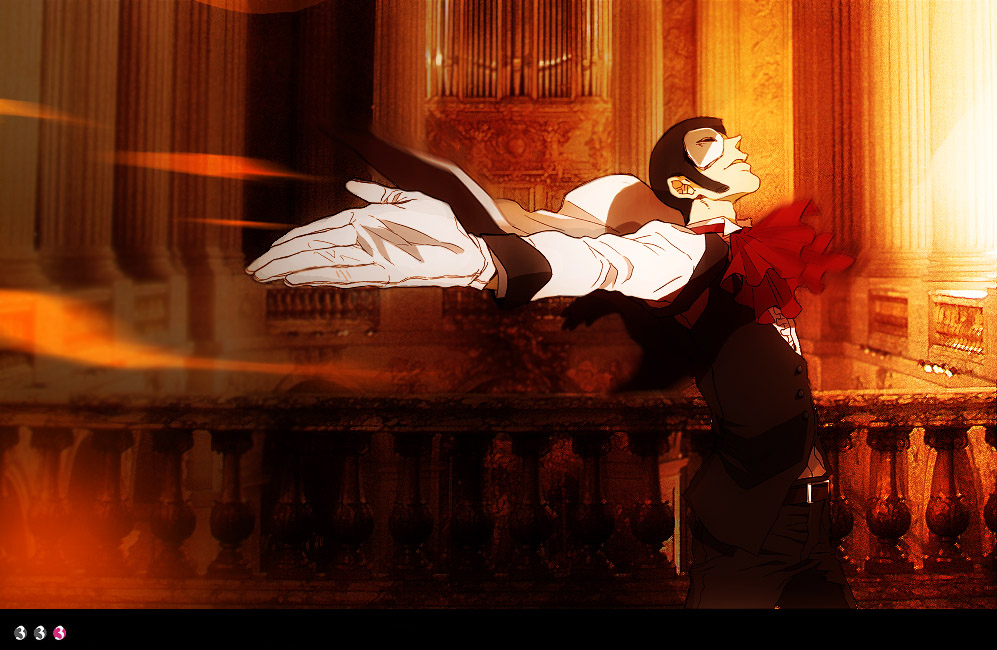 faddawdle, arsene lupin iii, lupin iii, phantom of the opera, bad id, bad pixiv id, 1boy, ascot, crossover, formal clothes, gloves, male focus, mask, parody, sideburns, solo